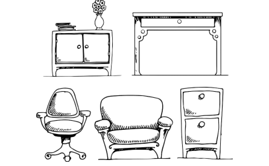 アイコン：手書きで描かれた机やいす