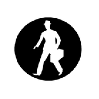 アイコン：モノクロで表現されたハットを被った男性が歩く姿